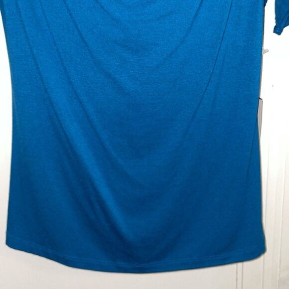 NWT Kenneth Cole Reaction teal blue drape neck short sleeve top with studs - Picture 3 of 9